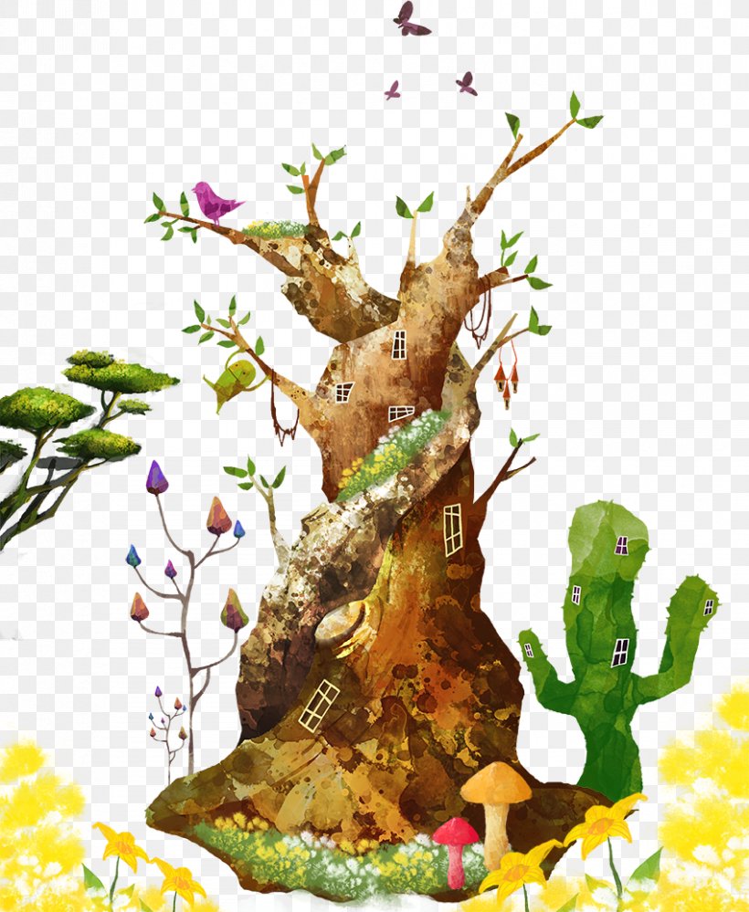 Cartoon Tree And Birds, PNG, 850x1036px, Watercolor, Cartoon, Flower, Frame, Heart Download Free
