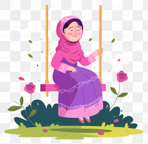 Happy Teej - Girl In Purple On Swing In Garden PNG