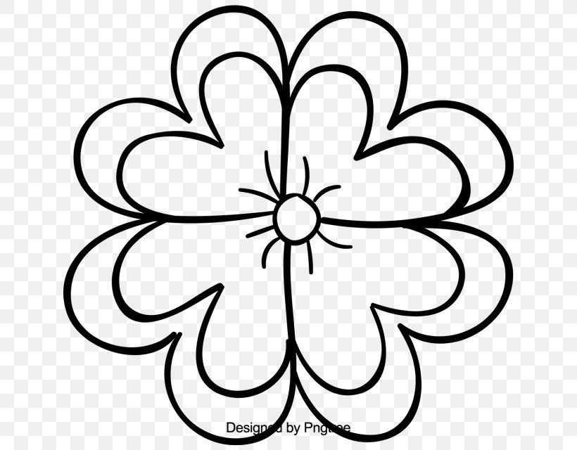 Flower Line Art, PNG, 640x640px, Drawing, Blackandwhite, Cartoon, Coloring Book, Floral Design Download Free