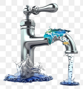 World Plumbing Day - Water Faucet With World Map And Splash PNG
