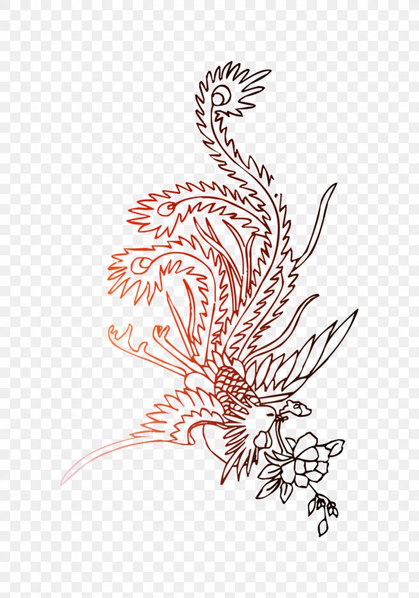 A Coloring Book Phoenix Drawing Papercutting, PNG, 1400x2000px, Coloring Book, Art, Botany, Drawing, Feather Download Free