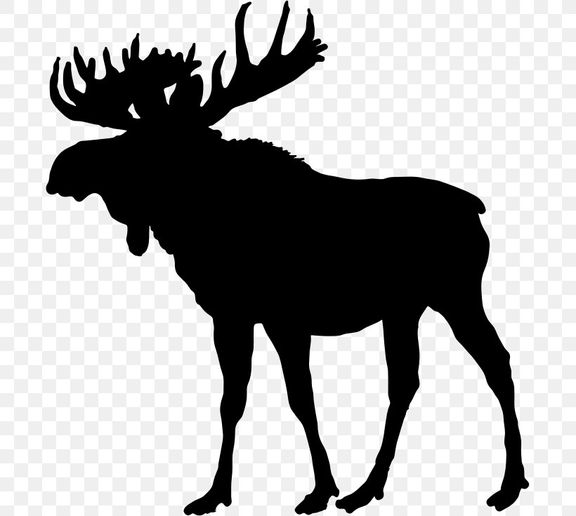 Moose Deer Silhouette Clip Art, PNG, 689x735px, Moose, Antler, Black And White, Cattle Like Mammal, Deer Download Free