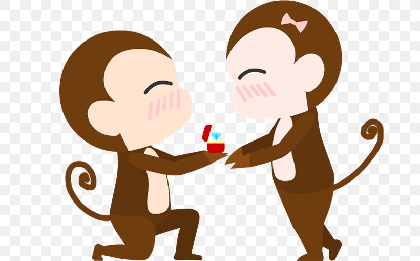 Monkey Marriage Proposal Illustration, PNG, 692x509px, Watercolor, Cartoon, Flower, Frame, Heart Download Free