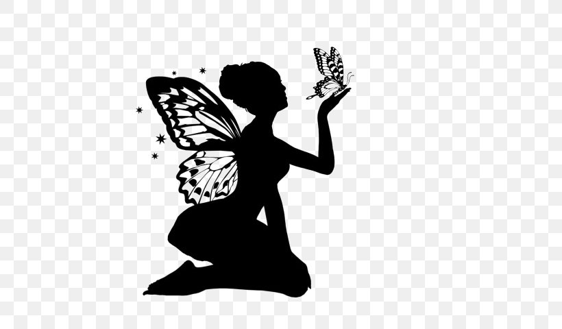Silhouette Drawing Image Clip Art Fairy, PNG, 550x480px, Silhouette, Art, Black And White, Butterfly, Drawing Download Free