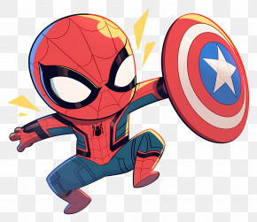 Spider Man - Cartoon Superhero With Shield PNG