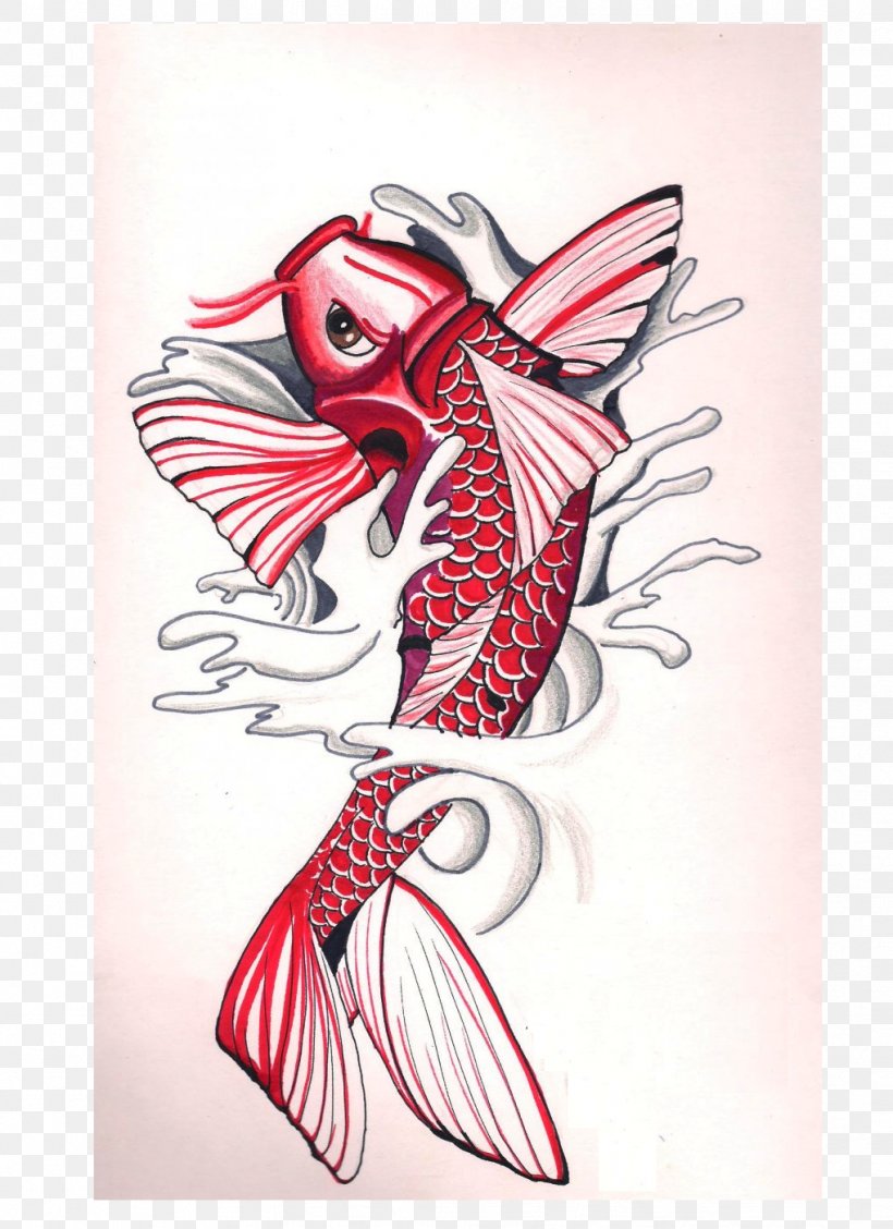 Butterfly Koi Goldfish Tattoo, PNG, 1019x1402px, Watercolor, Cartoon, Flower, Frame, Heart Download Free