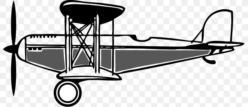 Airplane Fixed-wing Aircraft Flight Biplane Clip Art, PNG, 800x353px, Airplane, Aircraft, Biplane, Black And White, Drawing Download Free