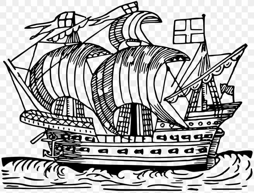 Middle Ages Sailing Ship Boat Clip Art, PNG, 2400x1830px, Middle Ages, Artwork, Barque, Barquentine, Black And White Download Free
