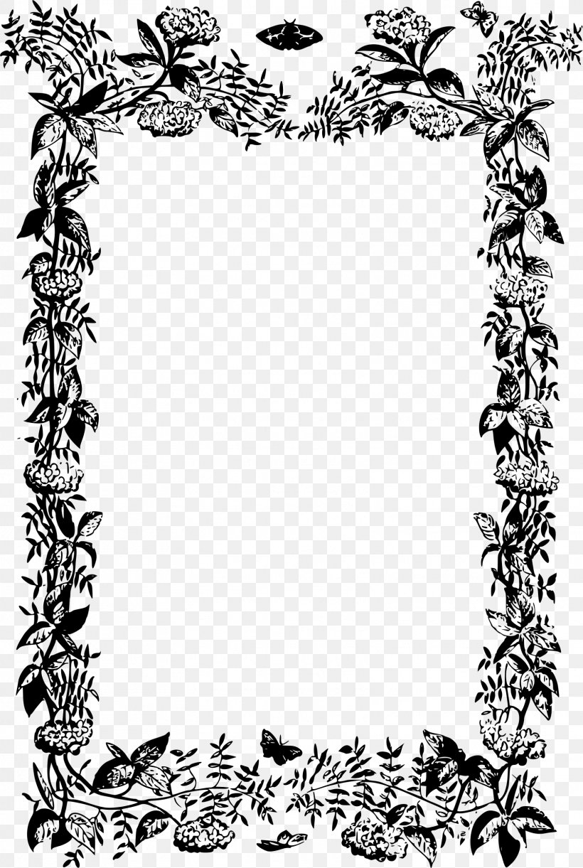 Picture Frames Flower Ornament Clip Art, PNG, 1611x2399px, Picture Frames, Area, Black, Black And White, Border Download Free