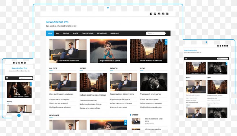 Responsive Web Design WordPress Page Layout Skin News Anchor, PNG, 999x575px, Responsive Web Design, Brand, Content Management System, Media, Multimedia Download Free
