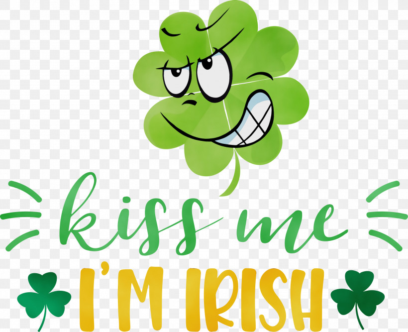 Logo Leaf Cartoon Smiley Symbol, PNG, 3000x2442px, Kiss Me, Cartoon, Green, Happiness, Irish Download Free