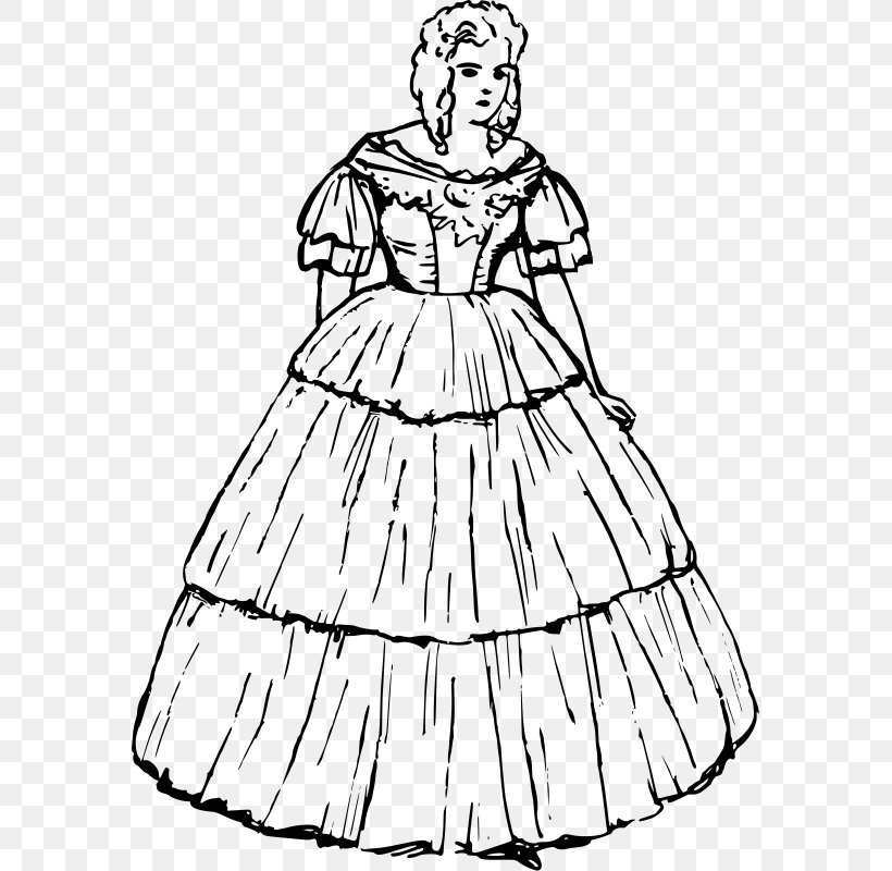 Gown The Dress Ruffle Clip Art, PNG, 577x800px, Gown, Art, Artwork, Black And White, Clothing Download Free