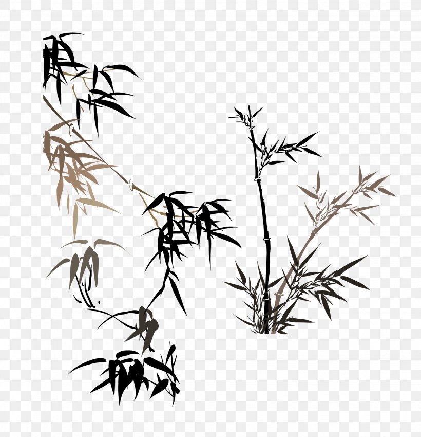 Lucky Bamboo Four Gentlemen Ink Wash Painting, PNG, 2056x2132px, Bamboo, Black And White, Branch, Chinese Painting, Flora Download Free