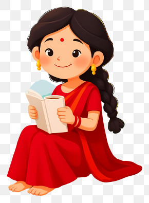 Indian Woman Reading Book - Woman In Red Sari Reading PNG