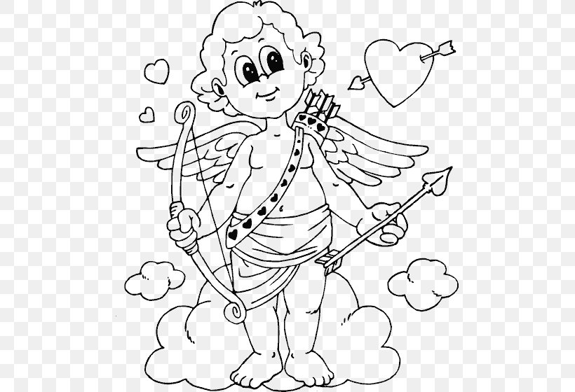 Coloring Book Flying Cupid Valentine's Day Child, PNG, 489x560px, Watercolor, Cartoon, Flower, Frame, Heart Download Free