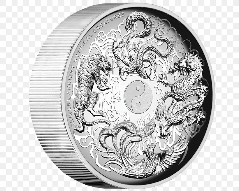 Perth Mint Legendary Creature Chinese Mythology Coin Troy Weight, PNG, 676x655px, Perth Mint, Ancient History, Azure Dragon, Black And White, Black Tortoise Download Free