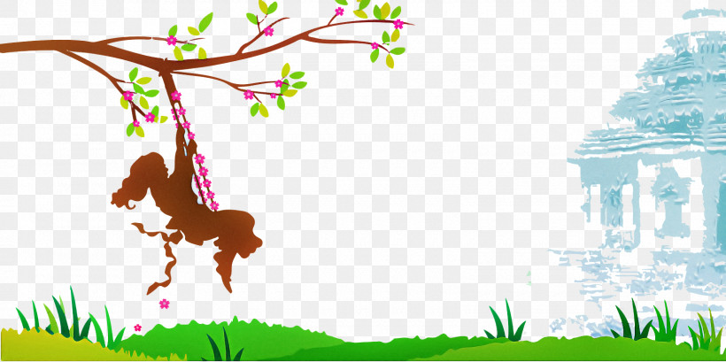 Teej festival drawing || Sawan|| Haryali teej ||Jhula || How to draw  scenery of a girl swing on tree - YouTube