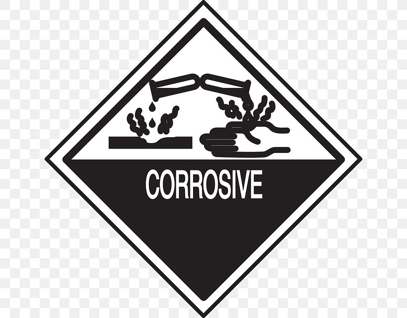 HAZMAT Class 8 Corrosive Substances Corrosion Clip Art, PNG, 640x640px, Corrosive Substance, Acid, Area, Black, Black And White Download Free
