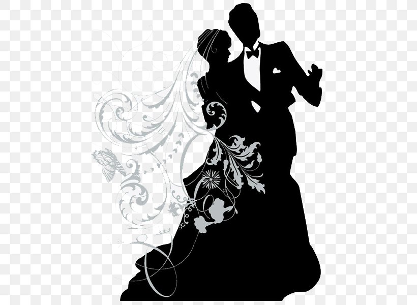 Wedding Invitation Silhouette Bridal Shower Bride, PNG, 600x600px, Wedding Invitation, Art, Bachelorette Party, Black, Black And White Download Free