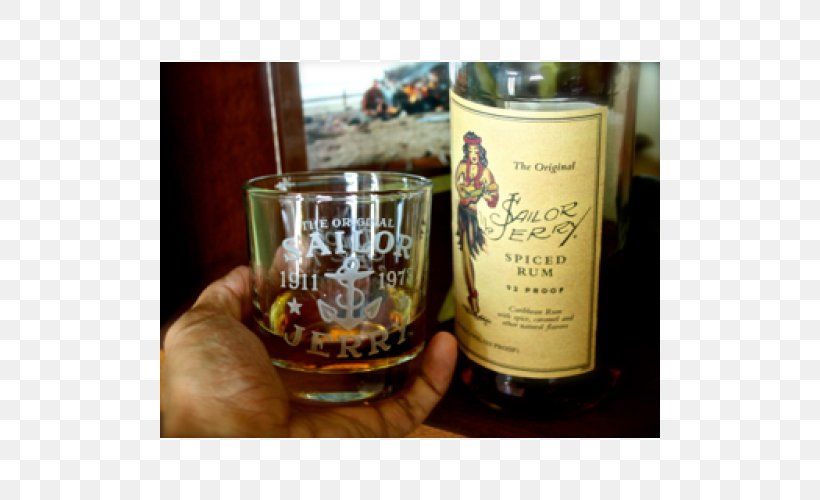 Old Fashioned Glass Sailor Jerry Rum On The Rocks Whiskey, PNG, 500x500px, Old Fashioned Glass, Alcohol, Alcoholic Beverage, Barware, Distilled Beverage Download Free