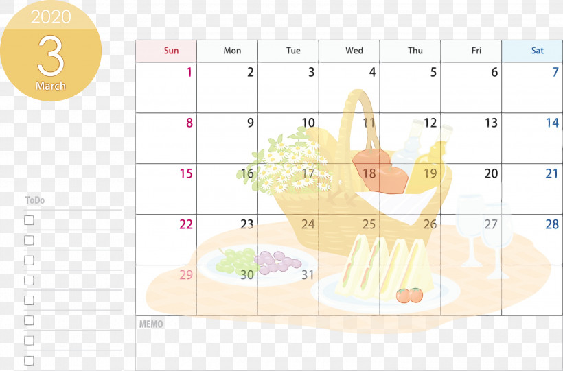 Text Yellow Line Diagram Font, PNG, 3000x1982px, 2020 Calendar, March 2020 Calendar, Diagram, Line, March 2020 Printable Calendar Download Free