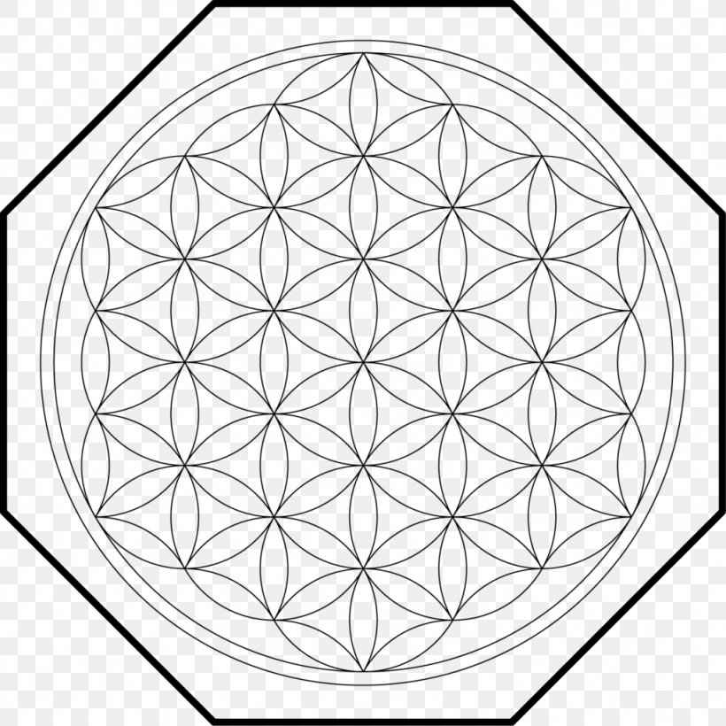 Overlapping Circles Grid Sacred Geometry Metatron's Cube, PNG, 1024x1024px, Overlapping Circles Grid, Area, Black And White, Centre, Compass Download Free