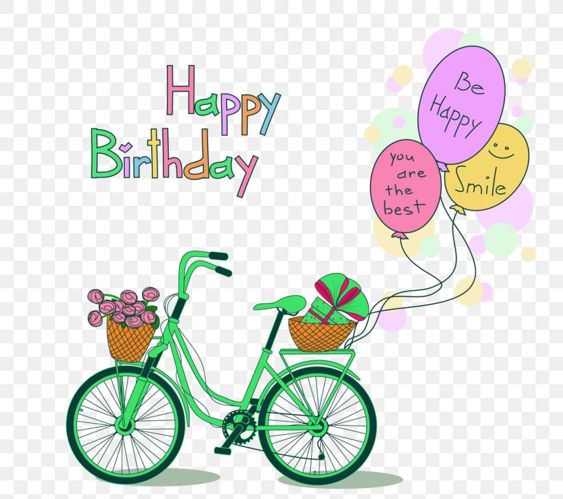 Birthday Illustration Greeting & Note Cards Image Bicycle, PNG, 750x727px, Birthday, Area, Artwork, Balloon, Bicycle Download Free