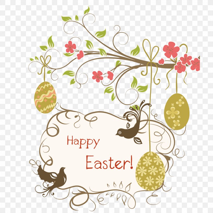 Easter Postcard Easter Egg Christmas Card, PNG, 1500x1500px, Easter, Area, Art, Border, Branch Download Free