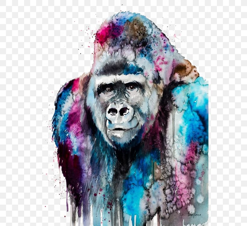 Western Lowland Gorilla Watercolor Painting Art Orangutan, PNG, 564x751px, Gorilla, Abstract Art, Art, Artist, Canvas Download Free