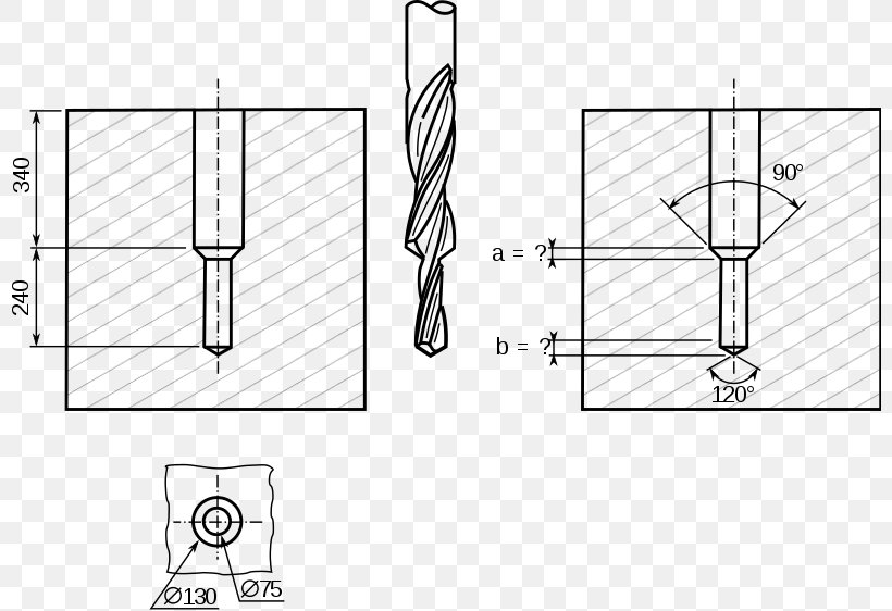Drill Bit Technical Drawing Walbro Paper, PNG, 800x562px, Drill Bit, Architectural Engineering, Area, Artwork, Black And White Download Free