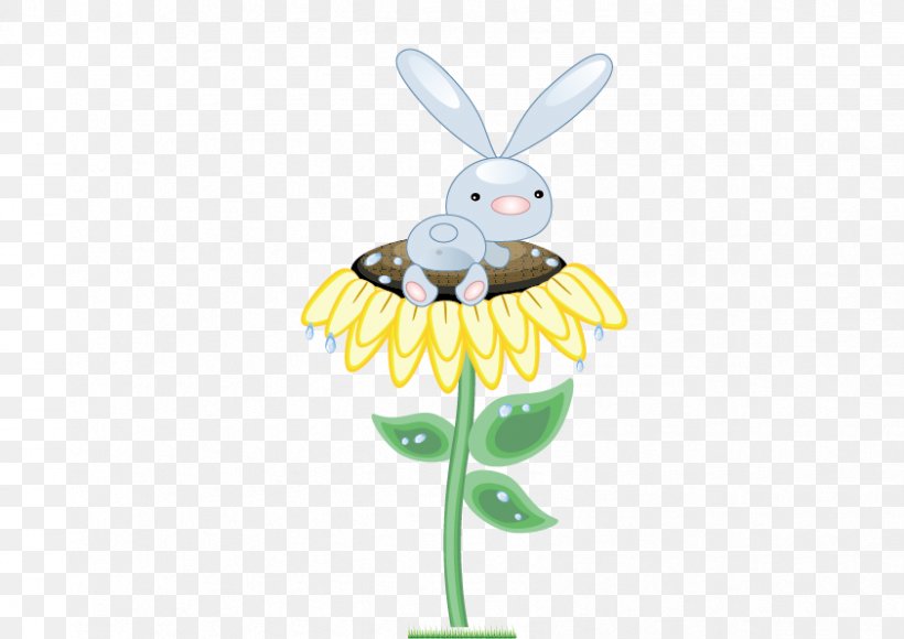 Rabbit Hare Common Sunflower, PNG, 842x596px, Rabbit, Common Sunflower, Drawing, Easter, Easter Bunny Download Free