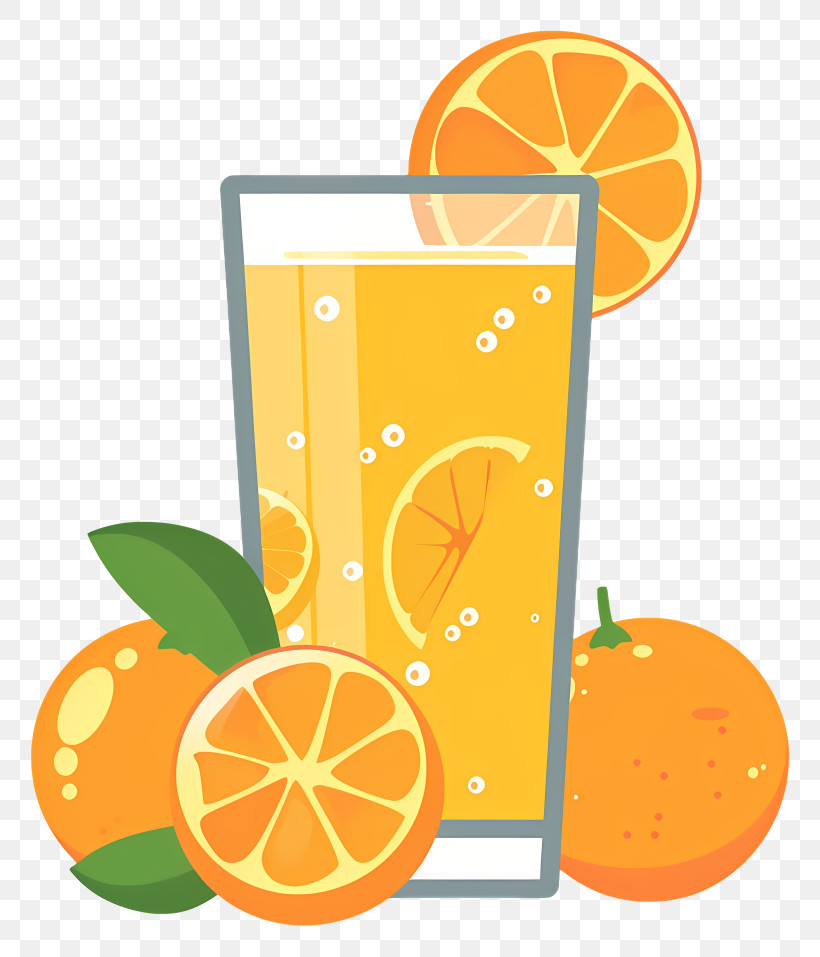 Orange Juice - Refreshing Glass Of Orange Juice With Fruits PNG