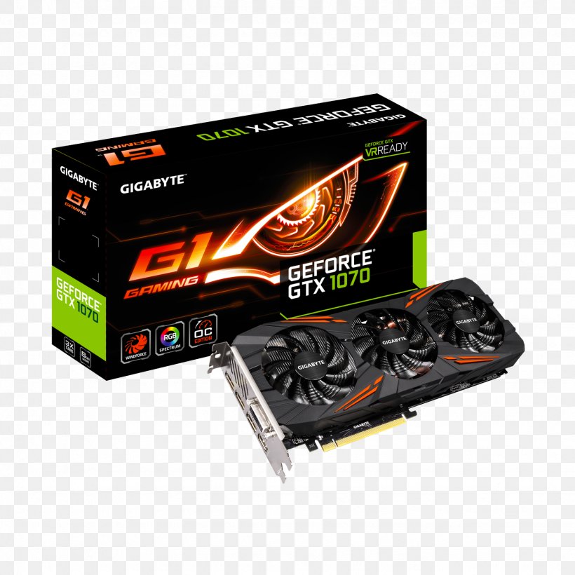 Graphics Cards & Video Adapters NVIDIA GeForce GTX 1070 Gigabyte Technology GDDR5 SDRAM 英伟达精视GTX, PNG, 1536x1536px, Graphics Cards Video Adapters, Computer Component, Computer Cooling, Electronic Device, Electronics Accessory Download Free