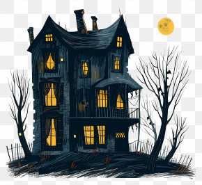 Haunted House - Spooky Haunted House Illustration With Halloween Vibe PNG