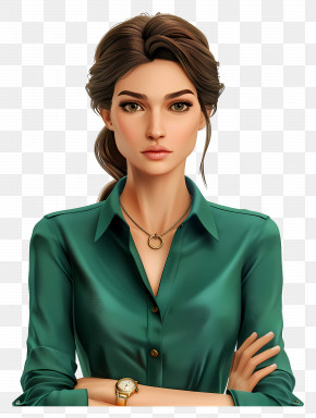 Woman In Shirt - Elegant Woman In Green Shirt PNG