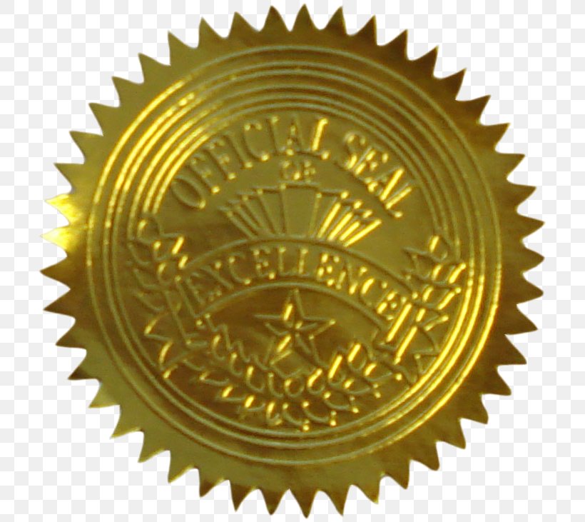 Seal Gold Sticker Paper Academic Certificate, PNG, 718x731px, Seal, Academic Certificate, Adhesive, Brass, Decal Download Free