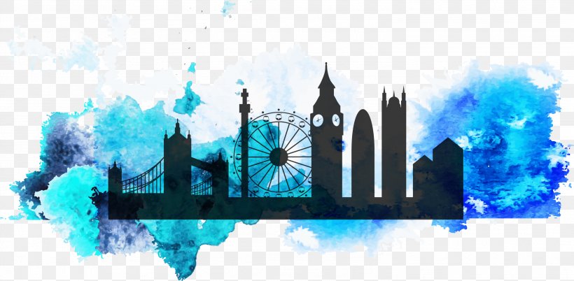 London Eye New York City Watercolor Painting, PNG, 3008x1477px, Silhouette, Blue, Brand, City Of London, England Download Free