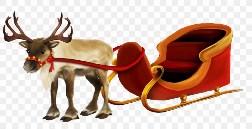 Santa Claus Sled Clip Art, PNG, 2560x1316px, Santa Claus, Antler, Christmas, Christmas Ornament, Deer Download Free