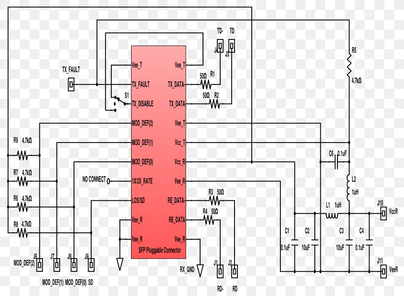 Small Form-factor Pluggable Transceiver Schematic Pinout, PNG, 800x600px, Schematic, Area, Circuit Diagram, Diagram, Drawing Download Free
