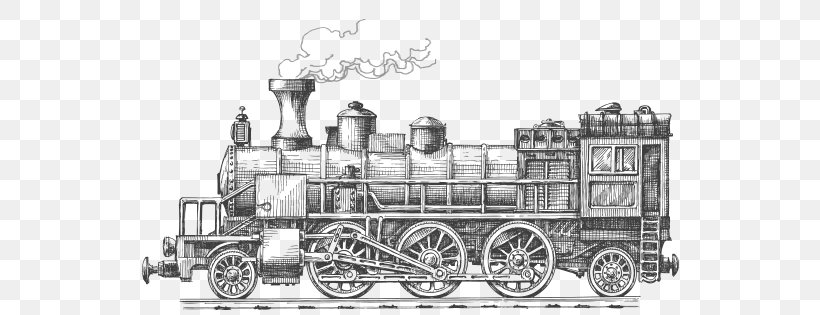 Train Rail Transport Steam Locomotive, PNG, 538x315px, Train, Black And White, Drawing, Locomotive, Logo Download Free