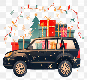 Christmas Season - Festive Car Loaded With Gifts PNG