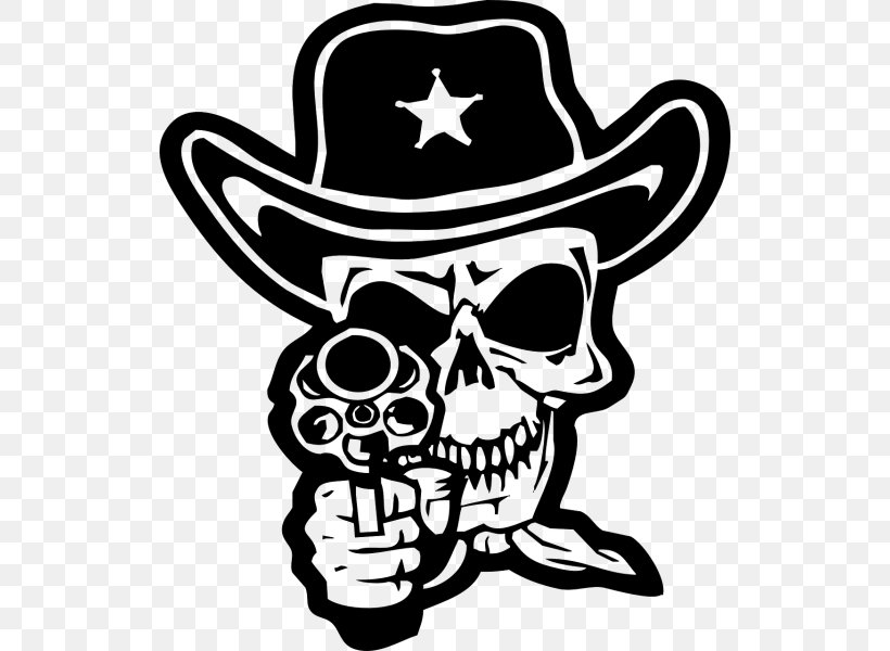 Skull Decal Cowboy Hat T-shirt Clip Art, PNG, 526x600px, Skull, Artwork, Black And White, Bone, Clothing Download Free