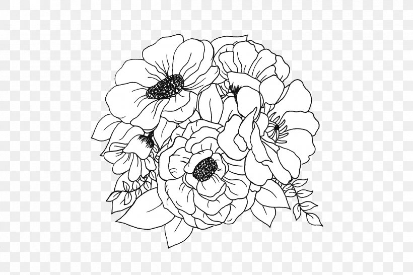 Flower Line Art, PNG, 2413x1609px, Floral Design, Blackandwhite, Cartoon, Coloring Book, Doodle Download Free