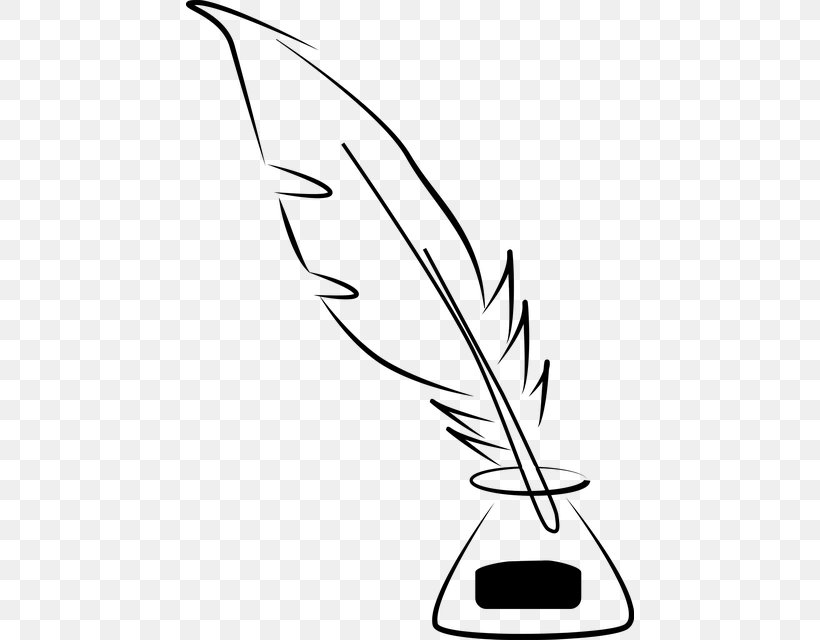 Quill Paper Inkwell Clip Art, PNG, 448x640px, Quill, Beak, Bird, Black, Black And White Download Free