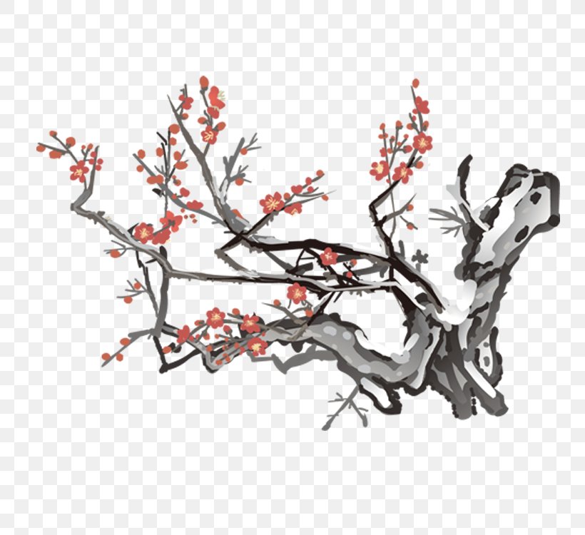 Plum Blossom Flower Painting Four Gentlemen, PNG, 750x750px, Plum Blossom, Art, Birdandflower Painting, Black And White, Blossom Download Free