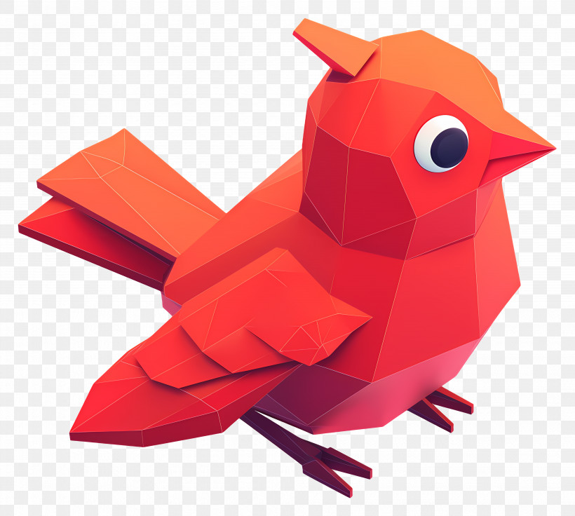 Red Flappy Bird - Red Origami Styled Bird PNG