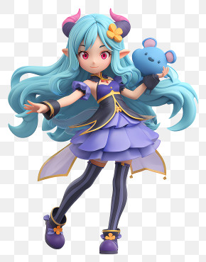 Anime Girl - Blue-haired Fantasy Girl PNG