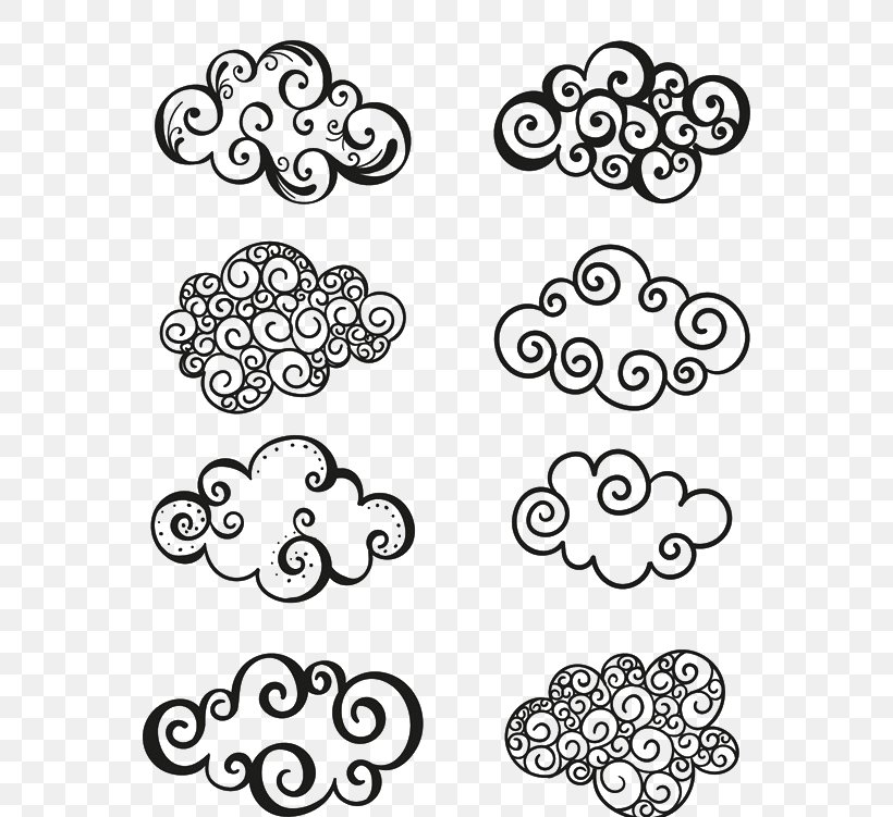 Cloud Motif Drawing, PNG, 680x751px, Cloud, Area, Art, Black And White, Drawing Download Free