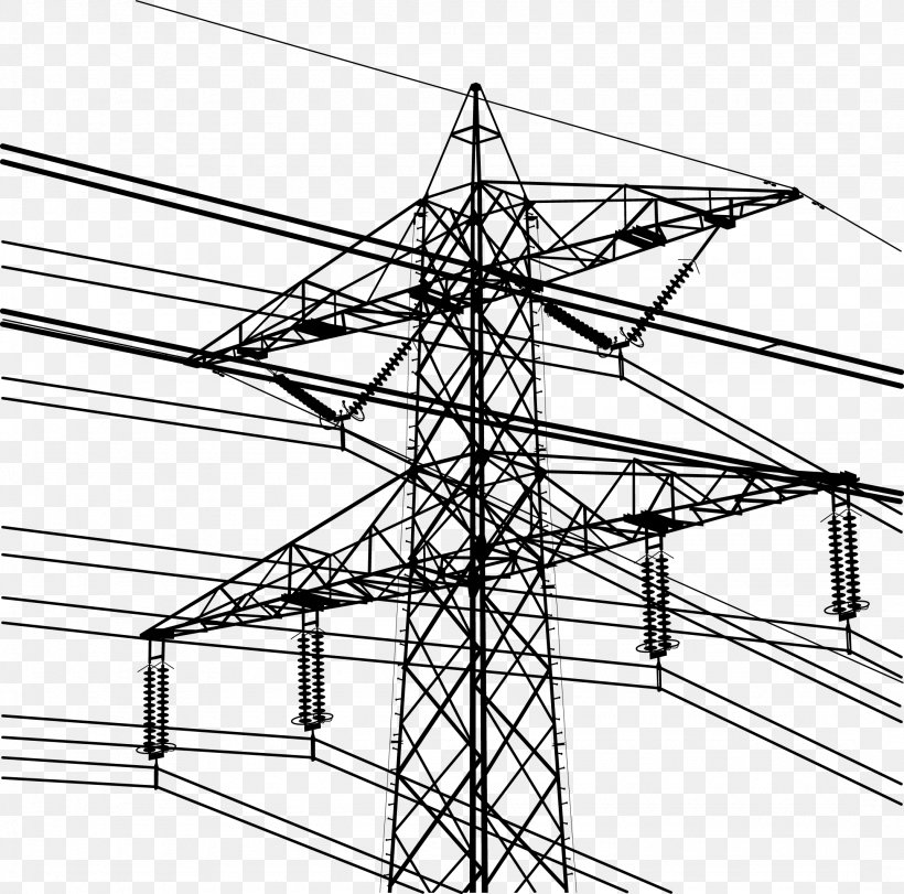 Electricity Overhead Power Line Electric Power Transmission Transmission Tower, PNG, 2150x2129px, Electricity, Black And White, Drawing, Electric Power, Electric Power Transmission Download Free