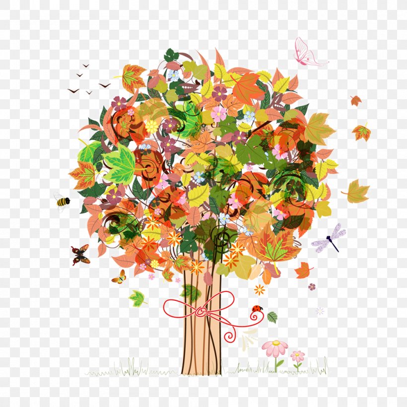Tree Euclidean Vector Autumn Set Clip Art, PNG, 1000x1000px, Tree, Art, Artificial Flower, Autumn, Birch Download Free